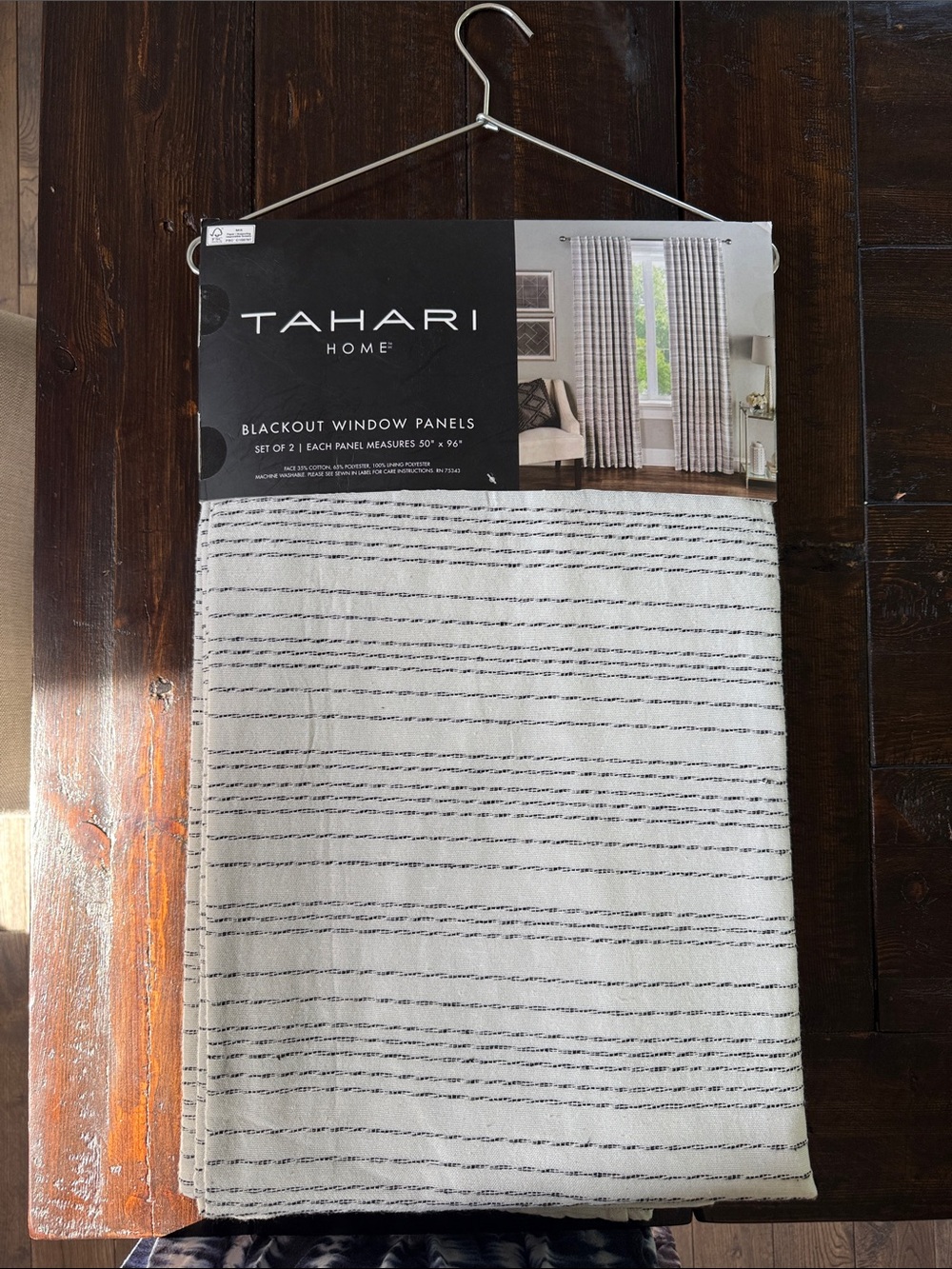 Tahari White and Black Striped Blackout Window Panels (set of 2)